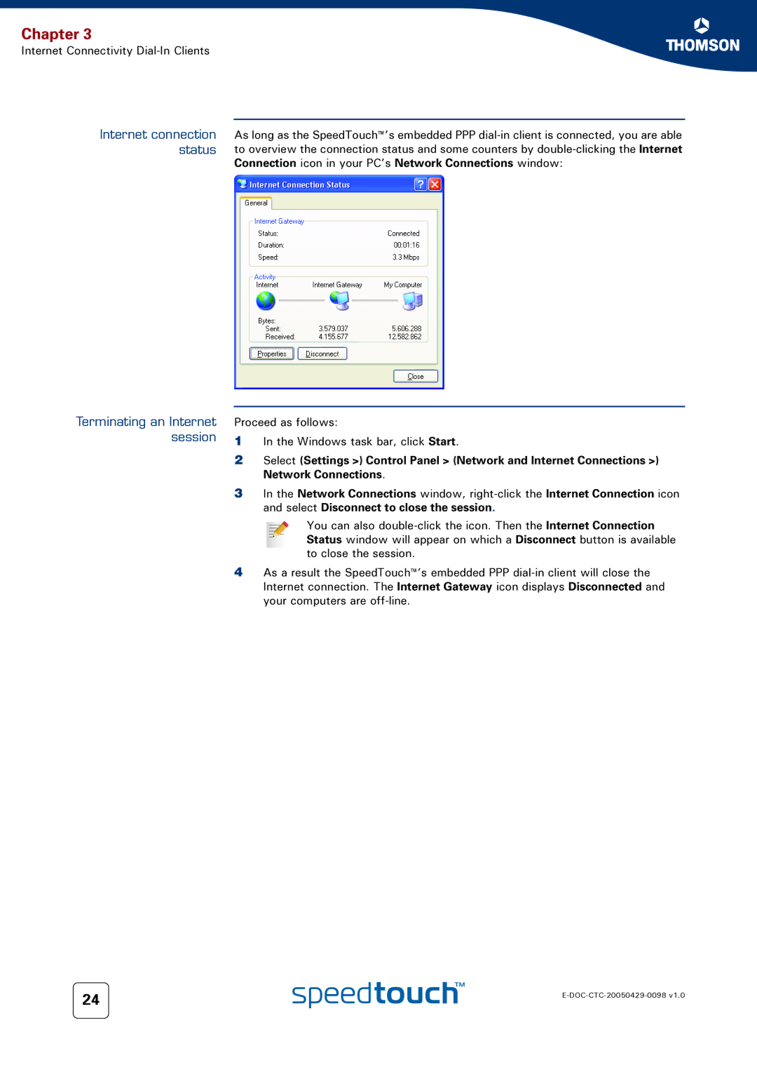 RCA 516 manual Internet connection status Terminating an Internet session 