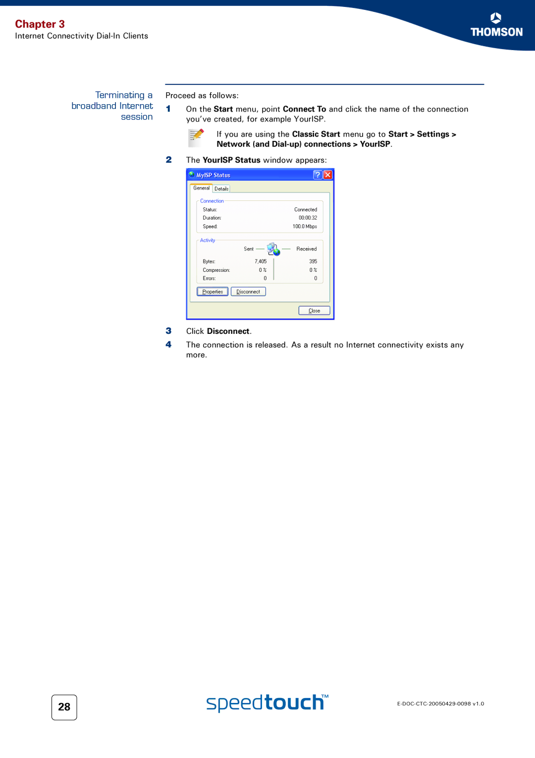 RCA 516 manual Terminating a broadband Internet session, Click Disconnect 