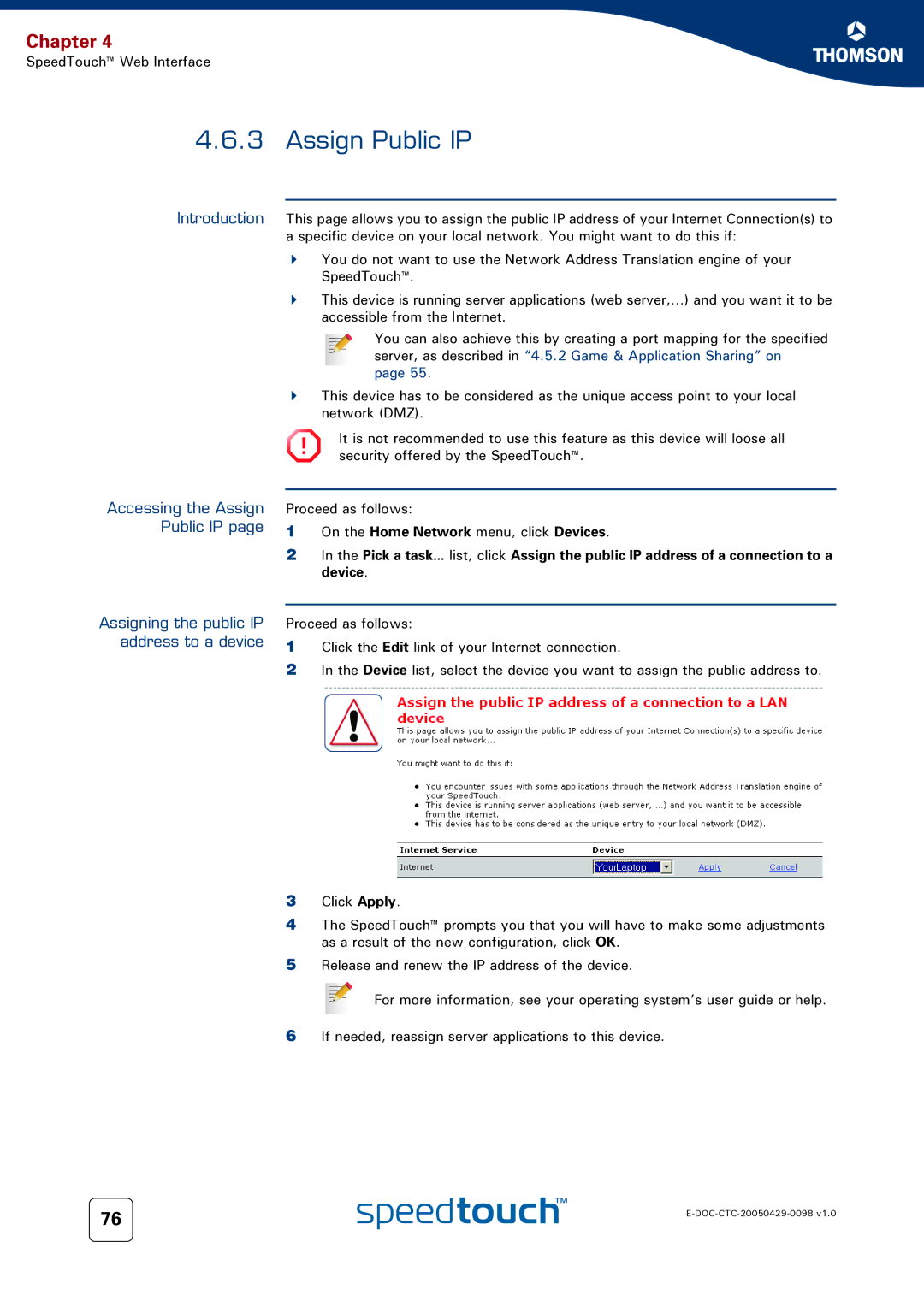 RCA 516 manual Assign Public IP, Server, as described in 4.5.2 Game & Application Sharing on 