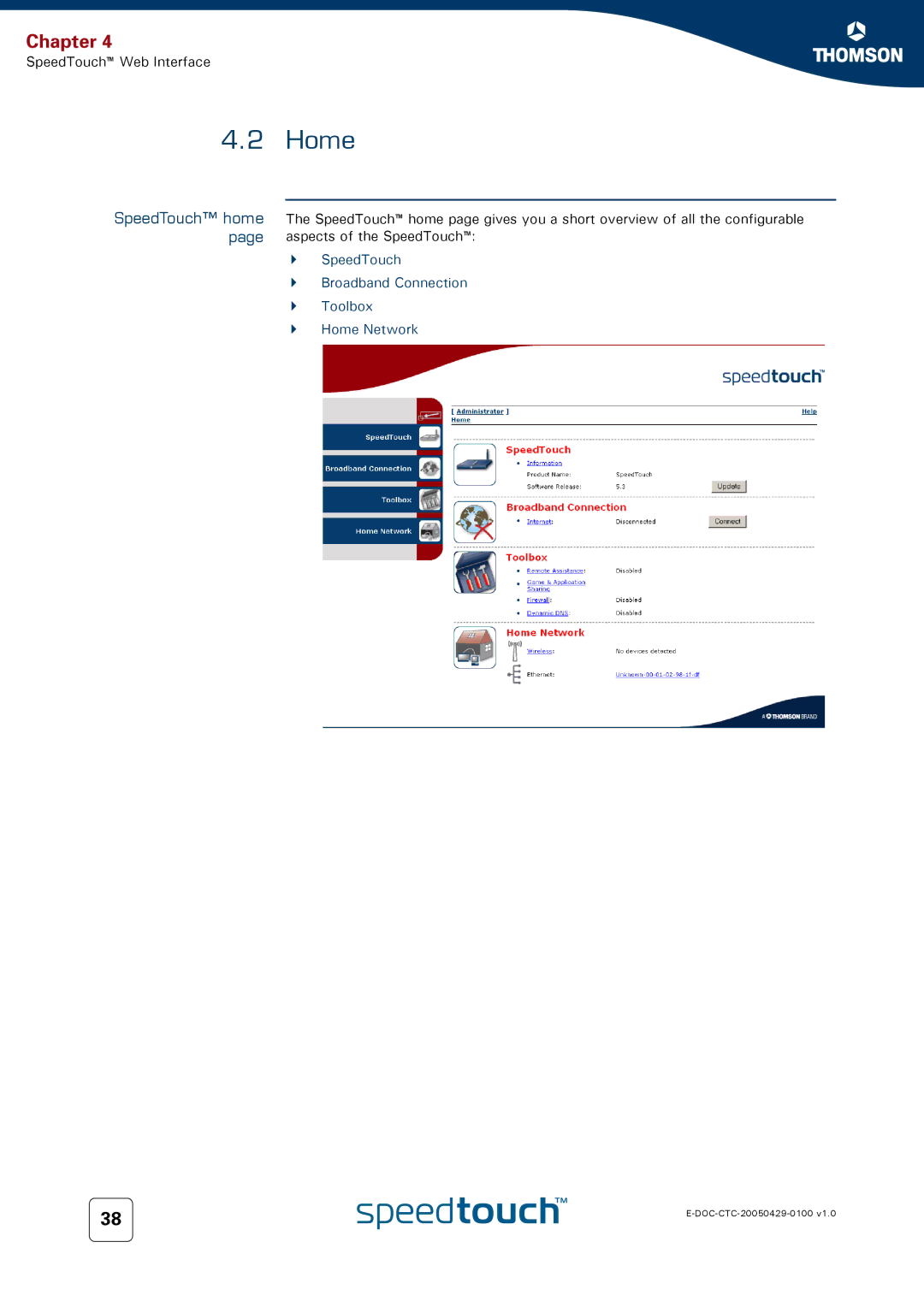 RCA 546 manual SpeedTouch home, SpeedTouch Broadband Connection Toolbox Home Network 