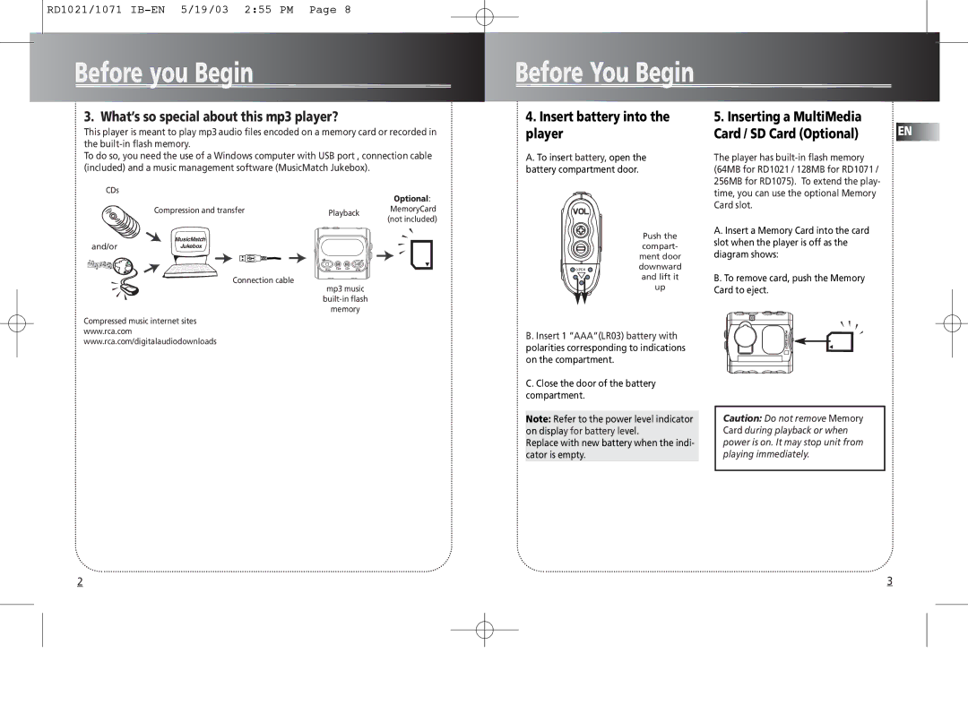 RCA 5567206A warranty Before you Begin, What’s so special about this mp3 player? 