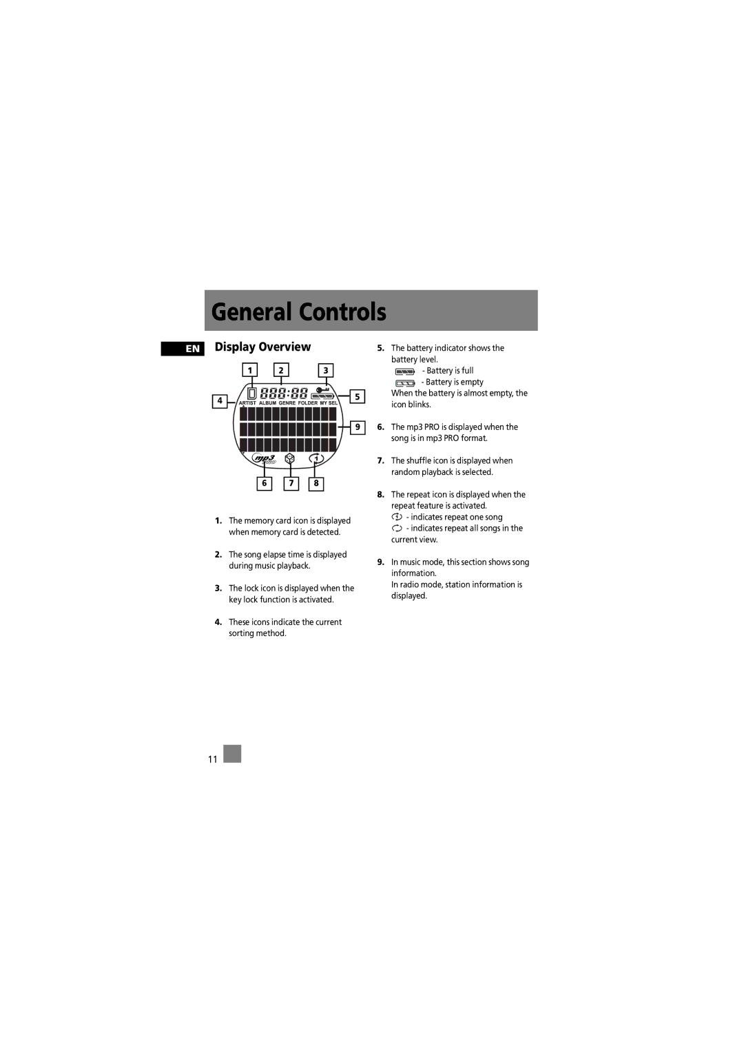 RCA 5588825C manual EN Display Overview, Repeat feature is activated 