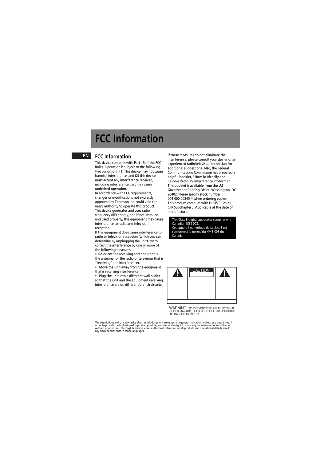 RCA 5588825C manual EN FCC Information 