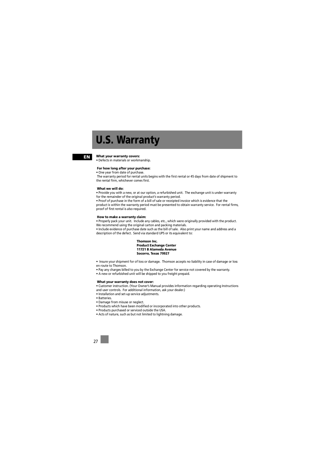 RCA 5588825C manual Warranty, For how long after your purchase 