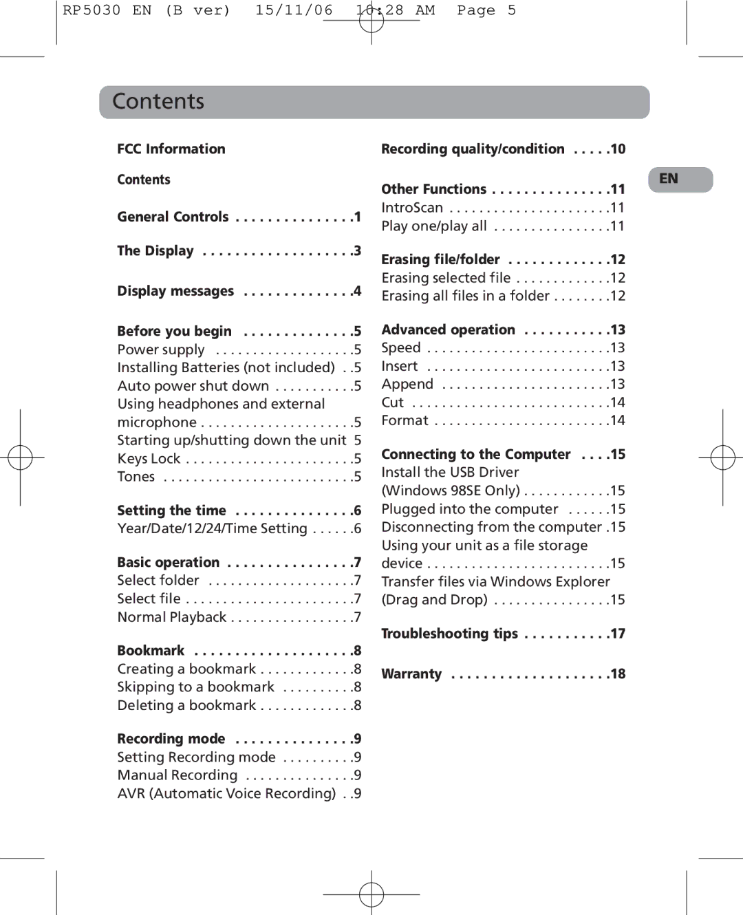 RCA 5629403B user manual Contents 