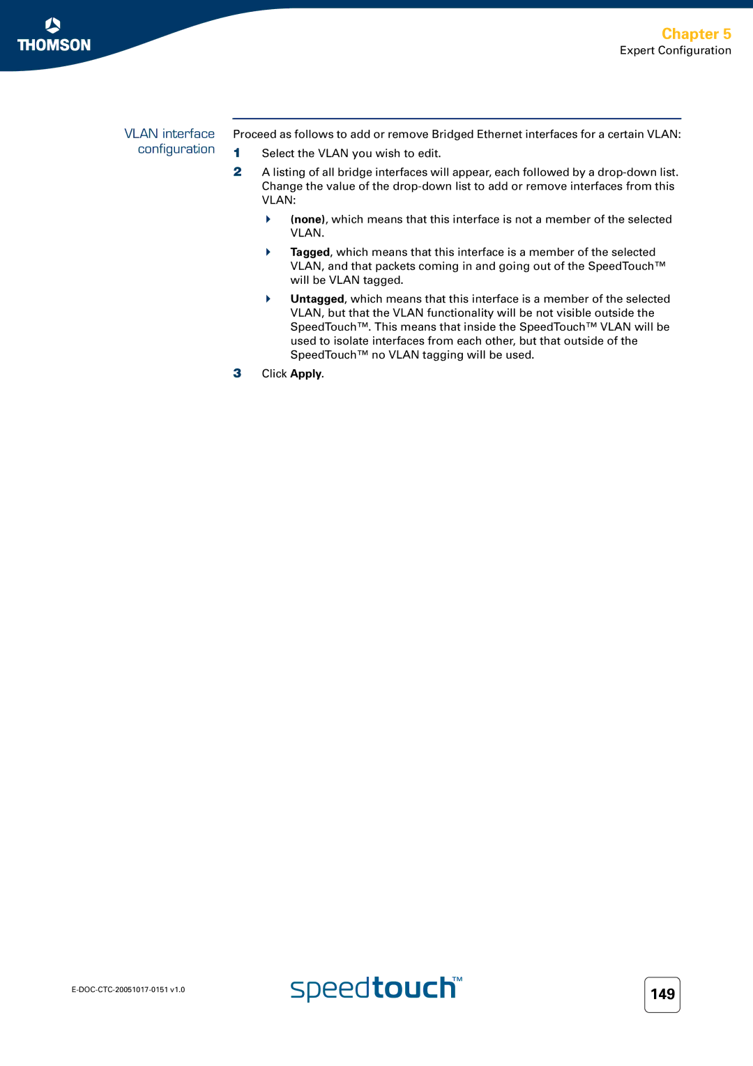 RCA 605, 620, 608WL manual Vlan interface configuration 