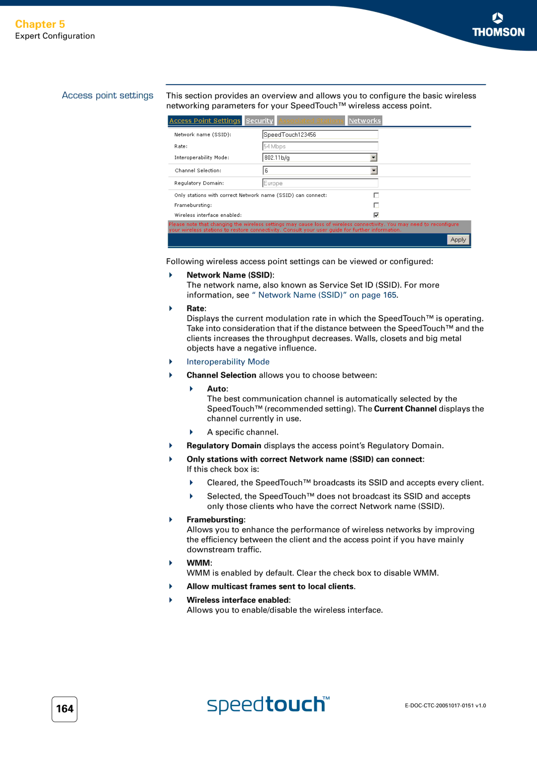 RCA 608WL, 620, 605 Rate, Interoperability Mode, Only stations with correct Network name Ssid can connect, Framebursting 