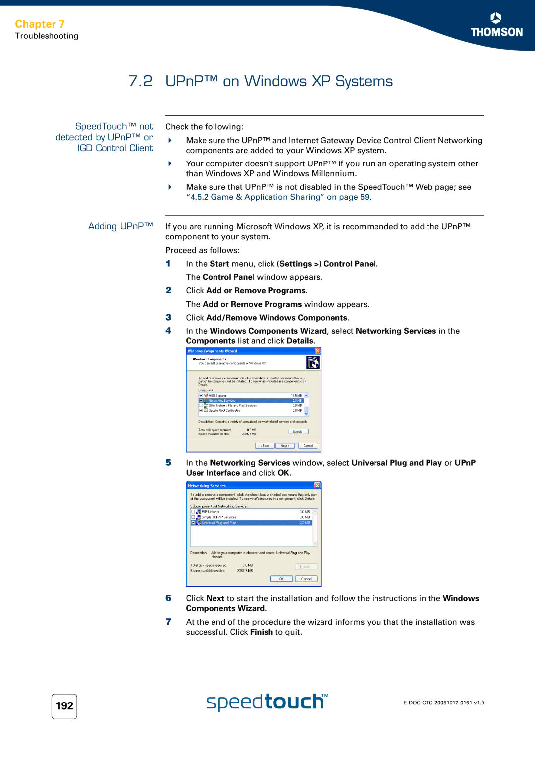 RCA 608WL, 620, 605 manual UPnP on Windows XP Systems 