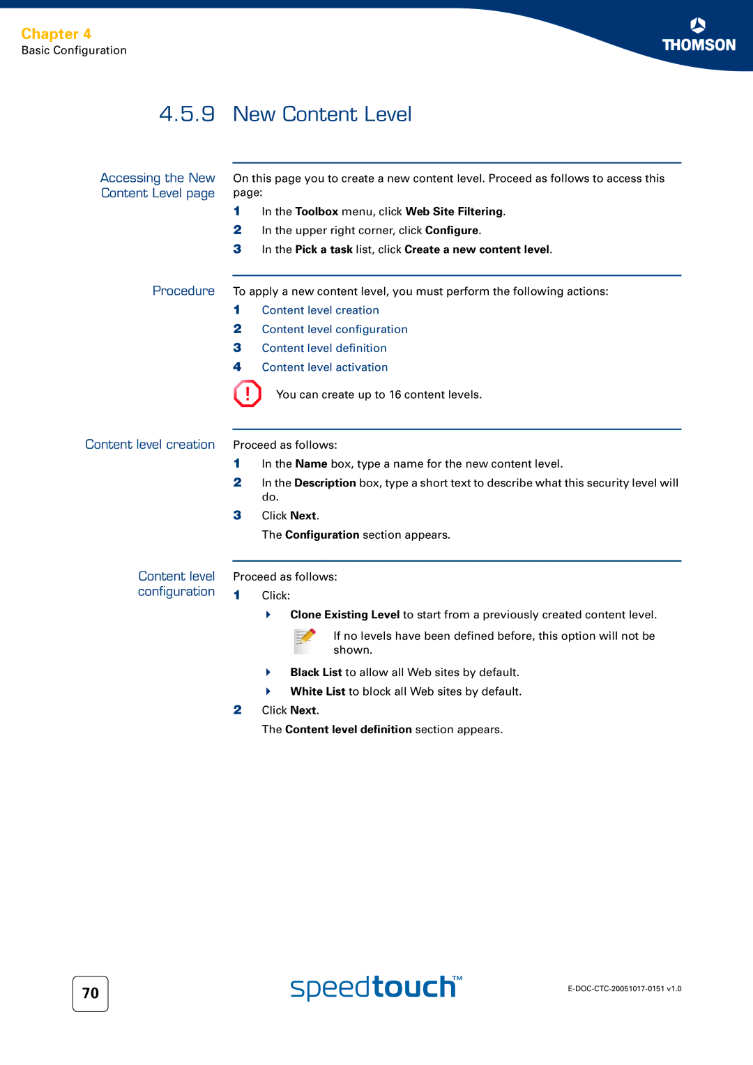 RCA 620, 608WL, 605 manual Accessing the New Content Level, Content level creation Proceed as follows 