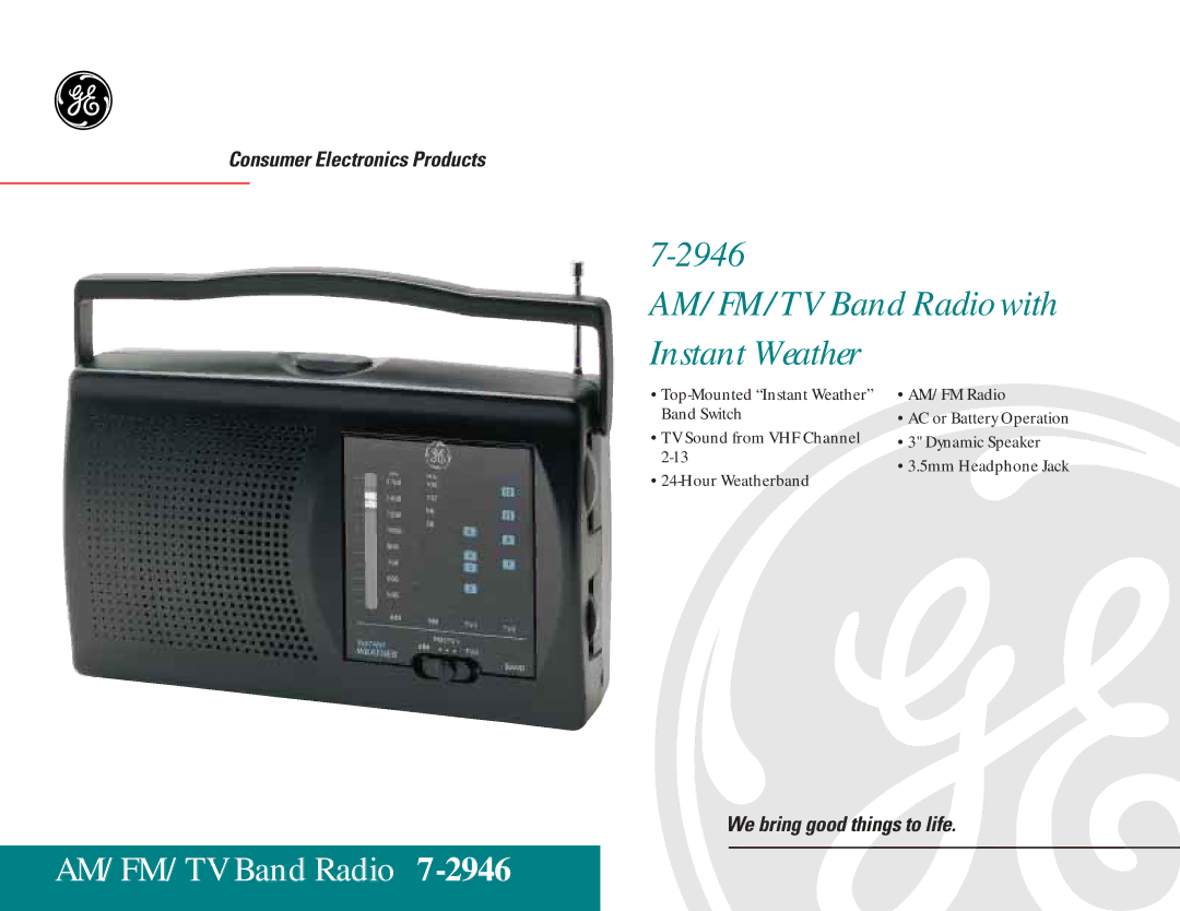 RCA 7-2946 manual 2946 AM/FM/TV Band Radio with Instant Weather 