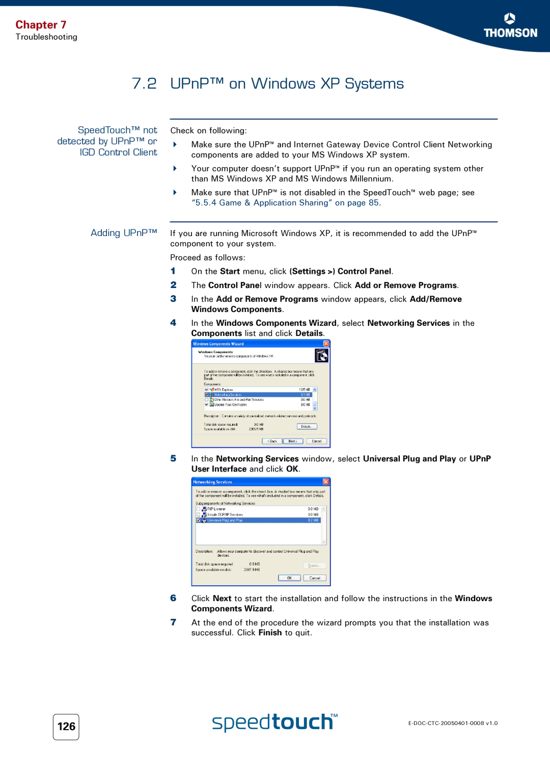 RCA 716v5 (WL) manual UPnP on Windows XP Systems 