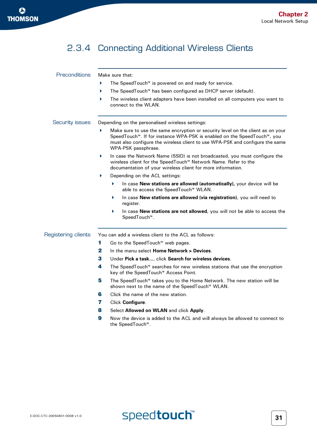 RCA 716v5 (WL) manual Connecting Additional Wireless Clients, Click Configure Select Allowed on Wlan and click Apply 