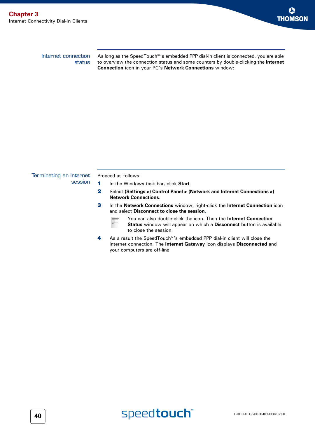 RCA 716v5 (WL) manual Internet connection status Terminating an Internet session 