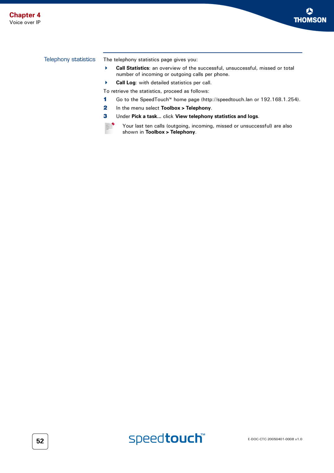 RCA 716v5 (WL) manual Telephony statistics 