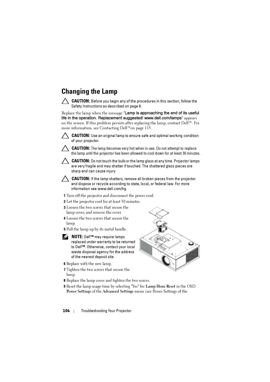 RCA 7700 manual Changing the Lamp, Troubleshooting Your Projector 