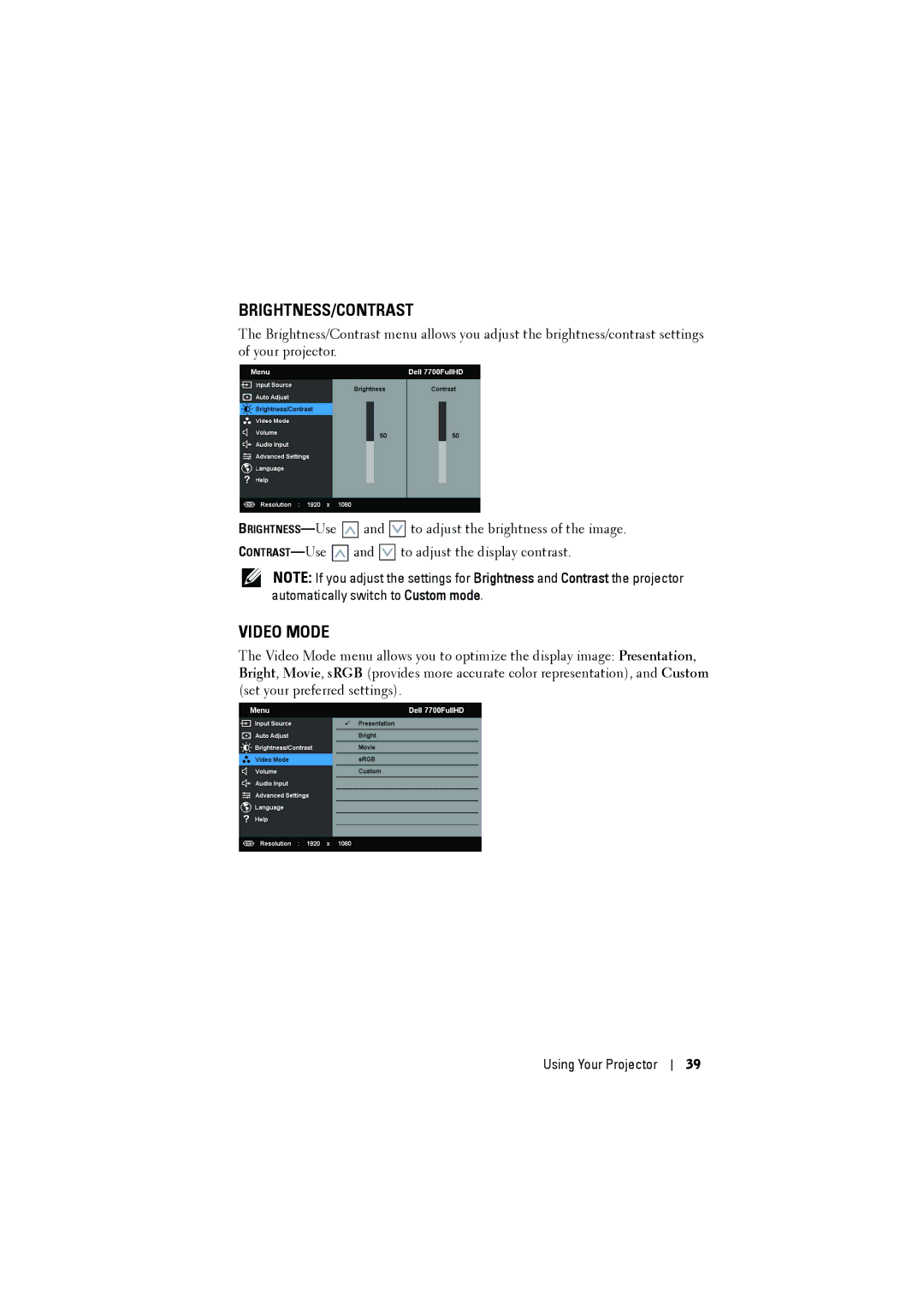 RCA 7700 manual Brightness/Contrast 