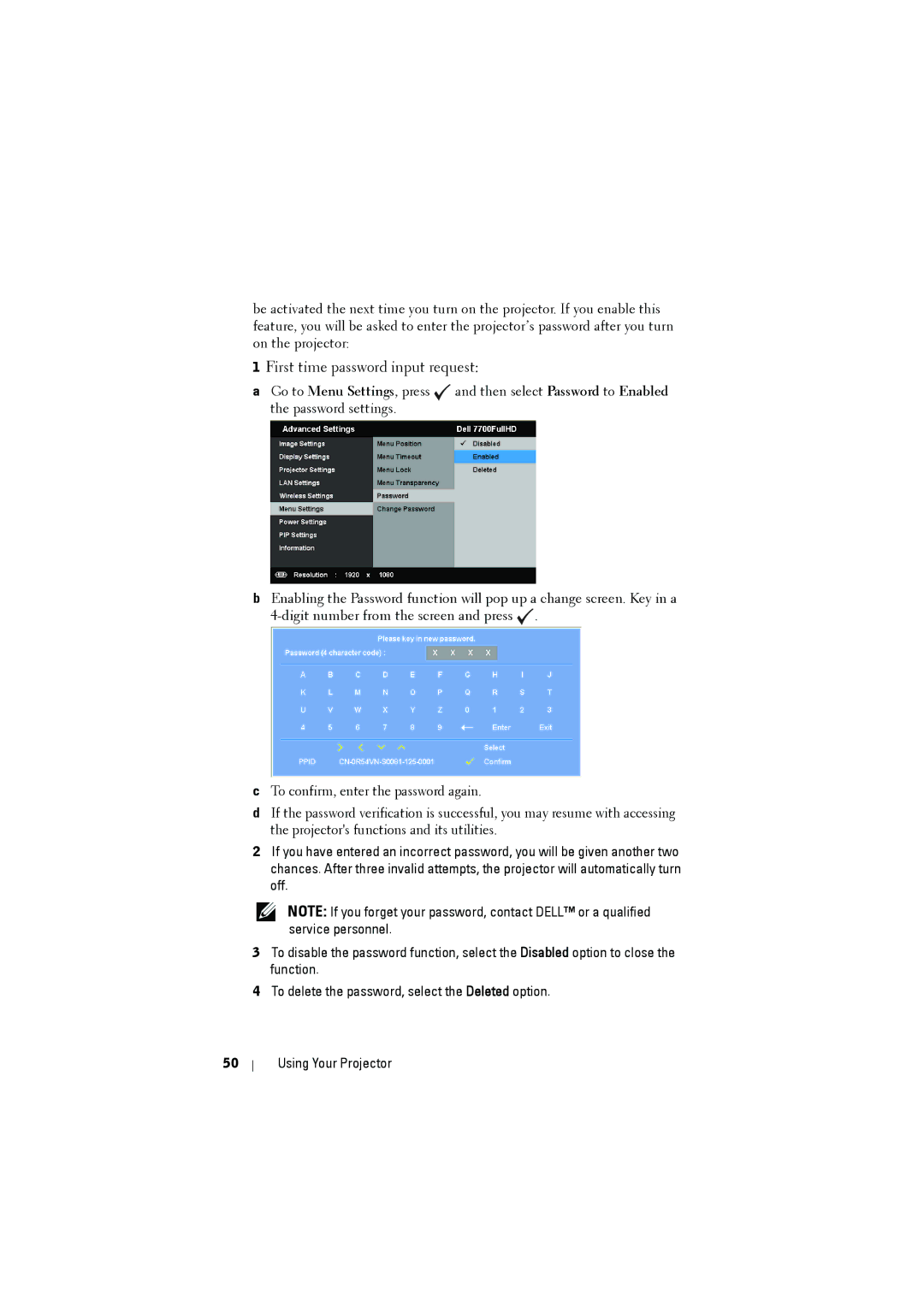 RCA 7700 manual First time password input request 