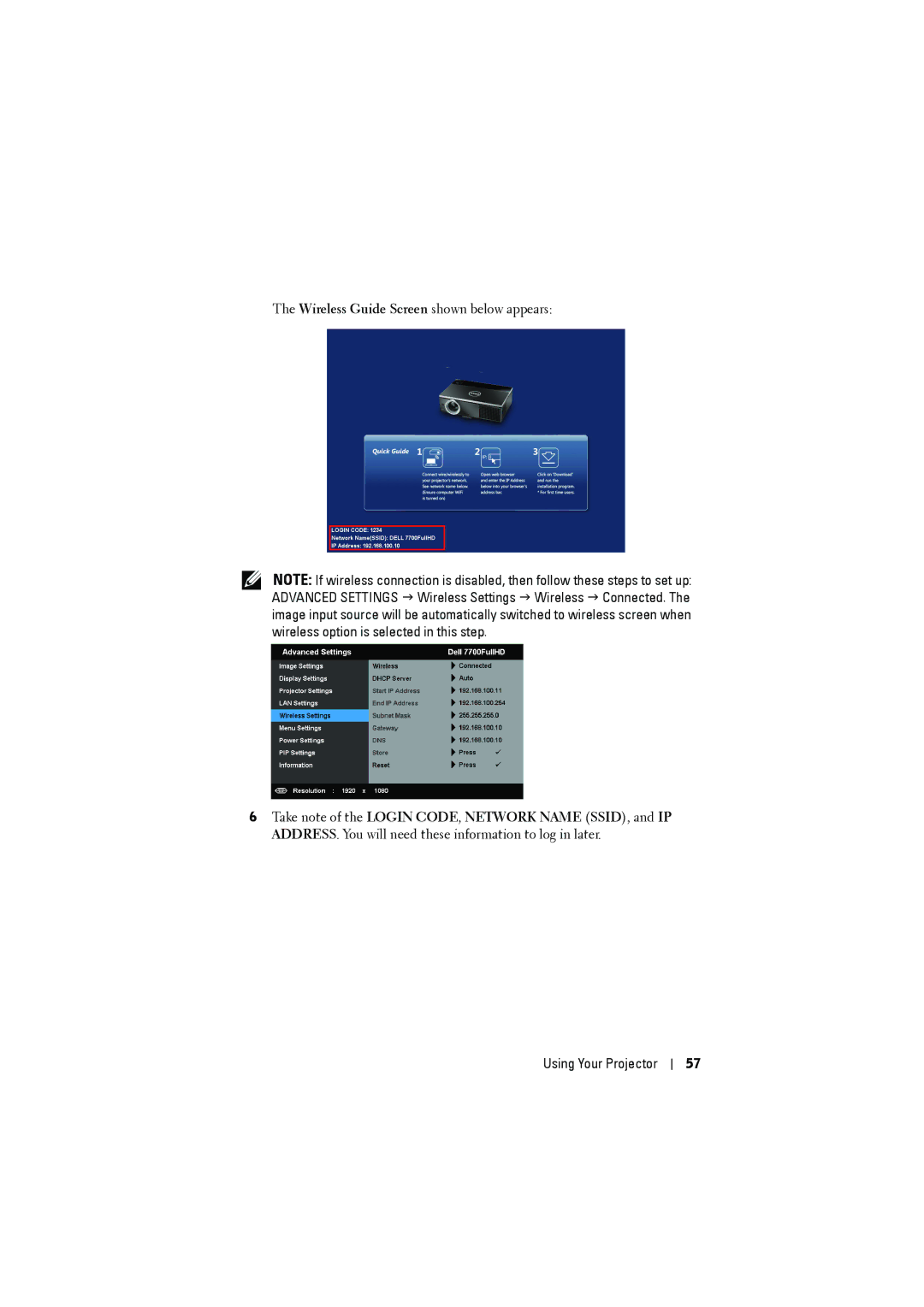 RCA 7700 manual Wireless Guide Screen shown below appears 