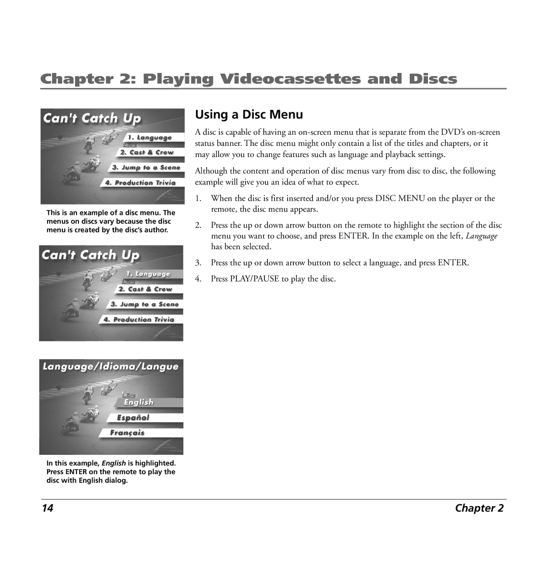 RCA 7L400MDV manual Using a Disc Menu 