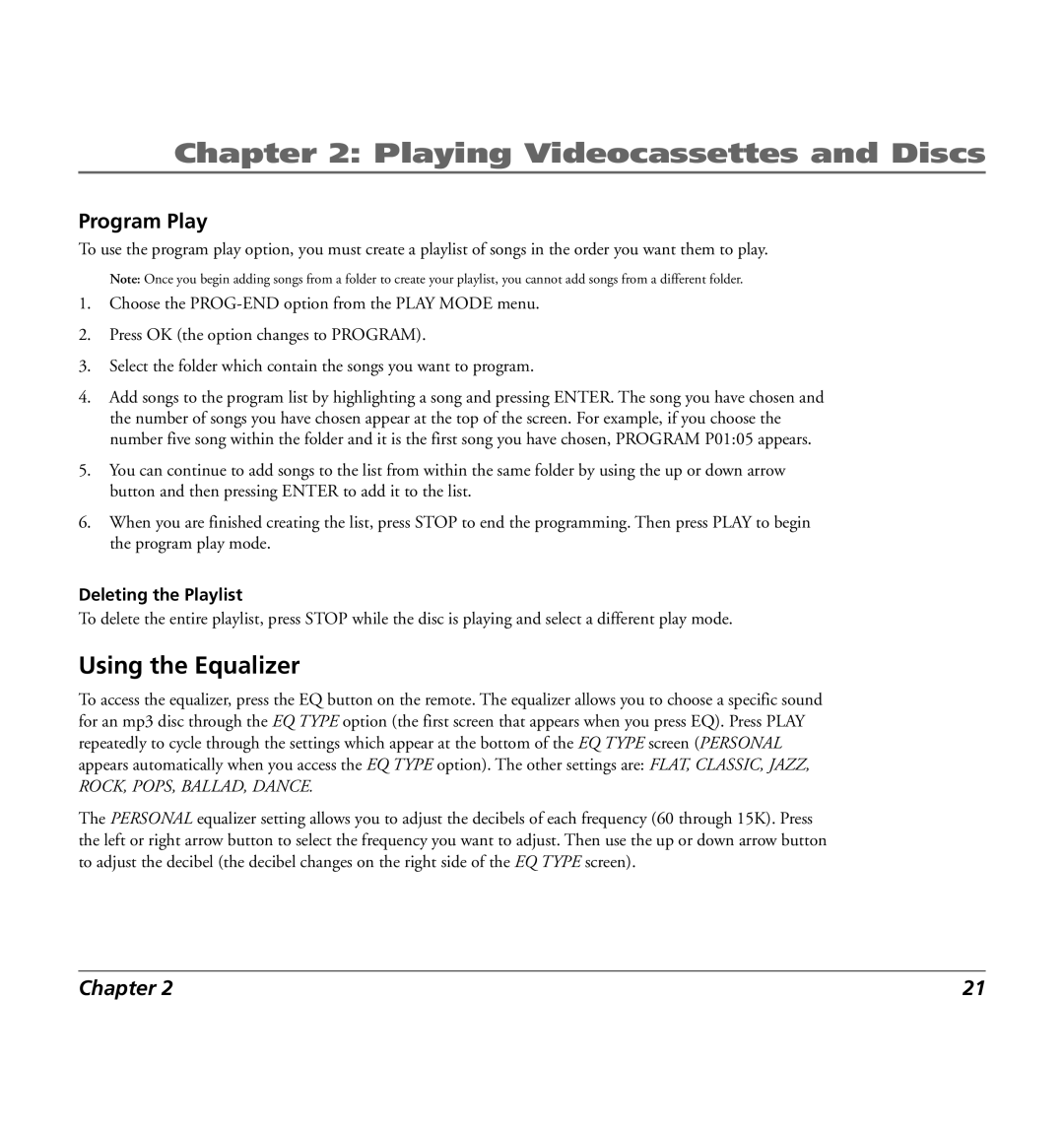 RCA 7L400MDV manual Using the Equalizer, Deleting the Playlist 