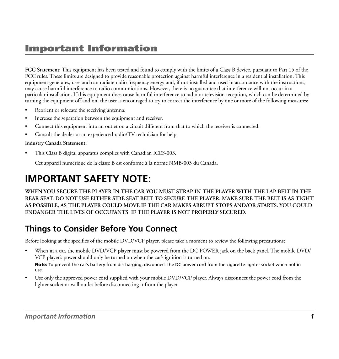 RCA 7L400MDV manual Important Safety Note 