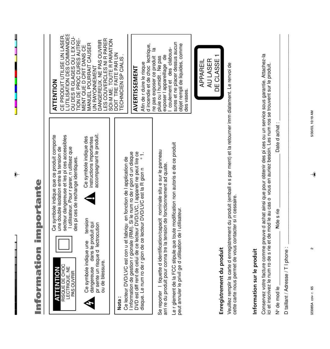 RCA 7L400MDV manual Enregistrement du produit, Information sur le produit 