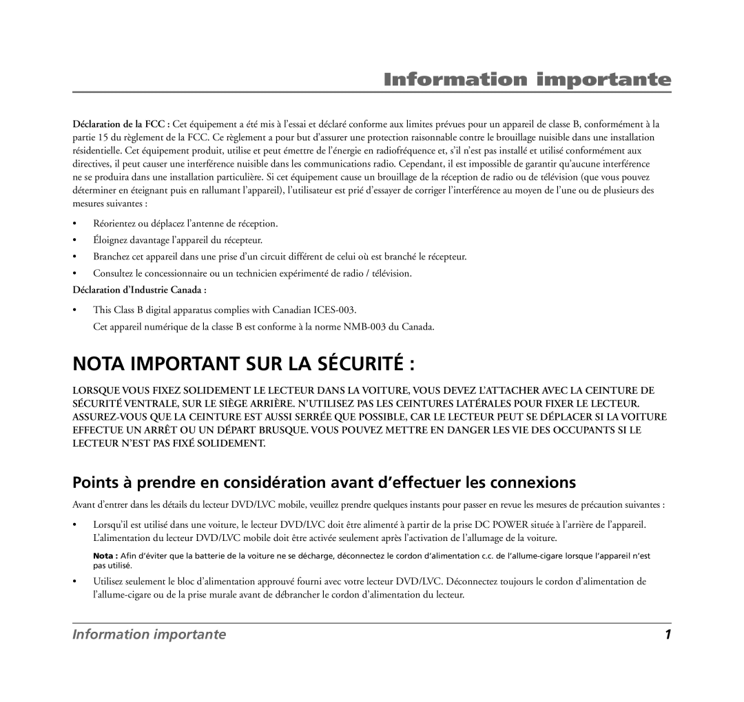 RCA 7L400MDV manual Nota Important SUR LA Sécurité 