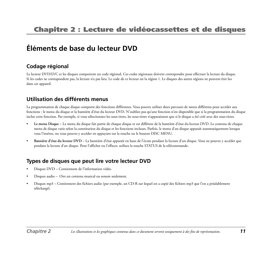 RCA 7L400MDV manual Éléments de base du lecteur DVD, Codage régional, Utilisation des différents menus 