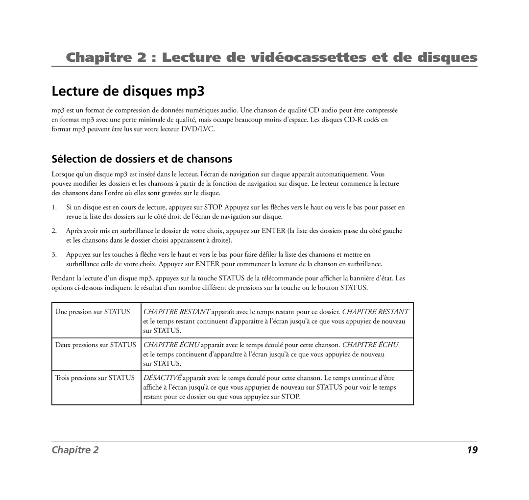 RCA 7L400MDV manual Lecture de disques mp3, Sélection de dossiers et de chansons 