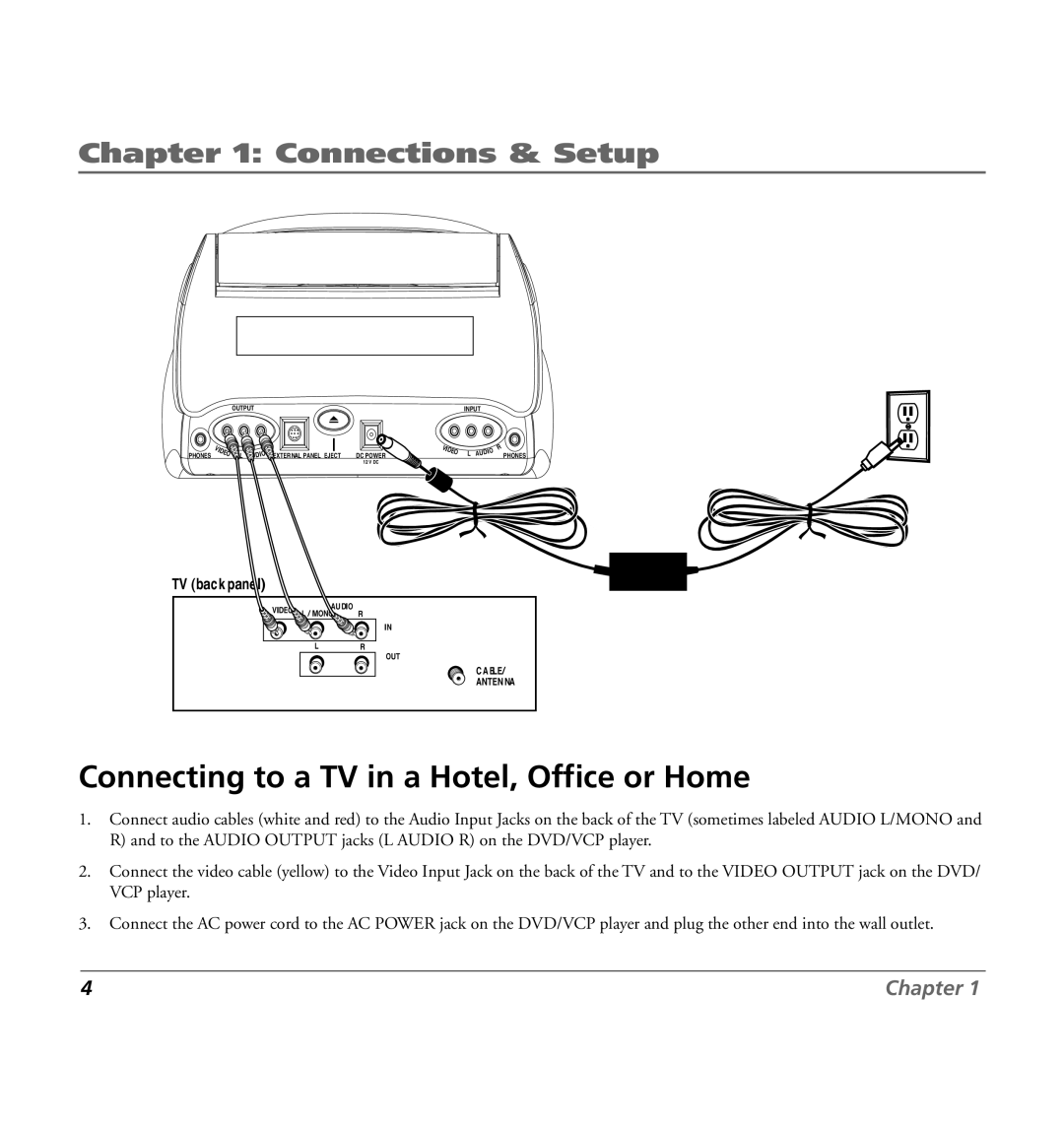 RCA 7L400MDV manual Connecting to a TV in a Hotel, Office or Home 