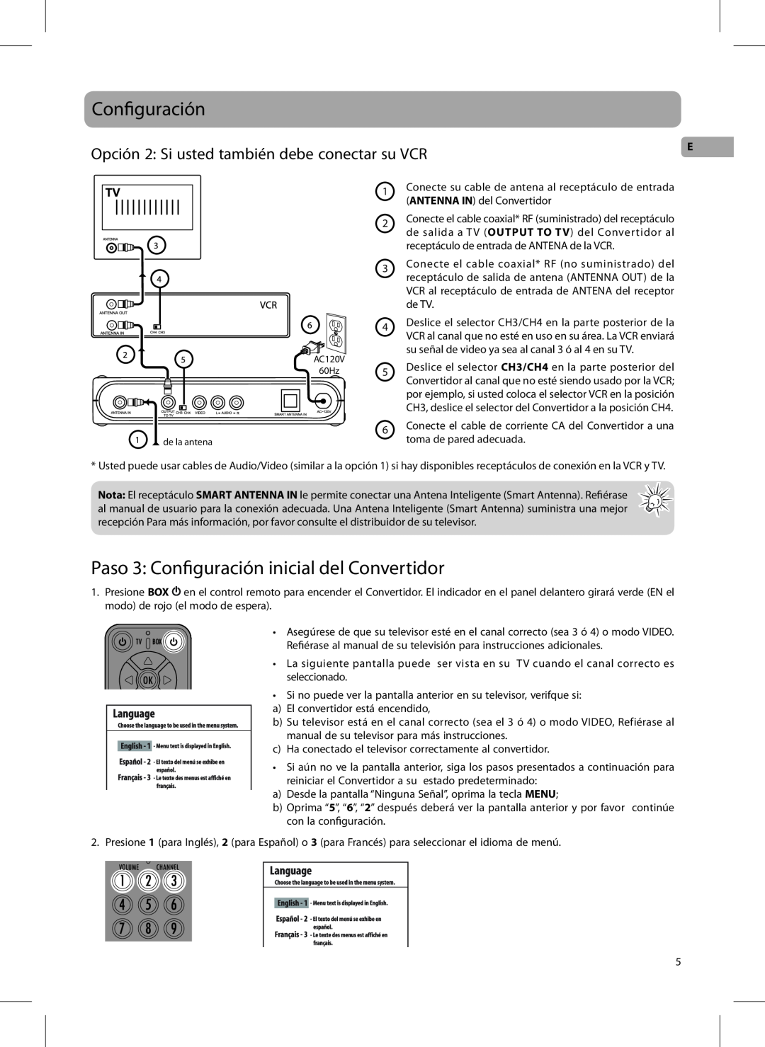 RCA DTA800B1L user manual Paso 3 Configuración inicial del Convertidor, Opción 2 Si usted también debe conectar su VCR 