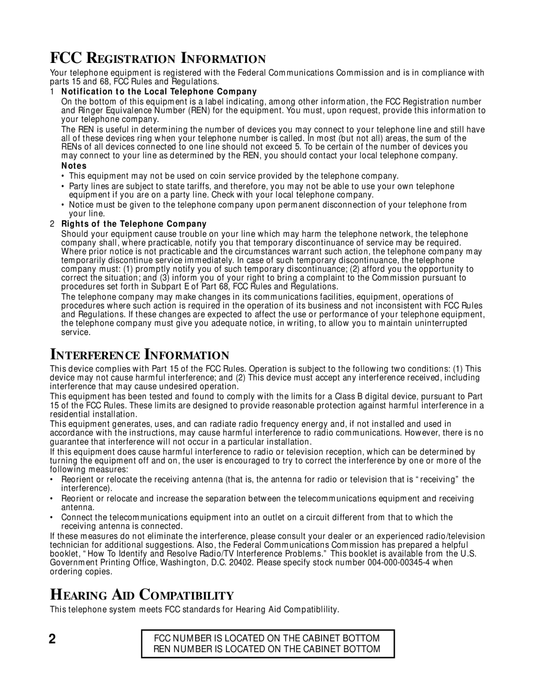 RCA 900 MHz manual FCC Registration Information 