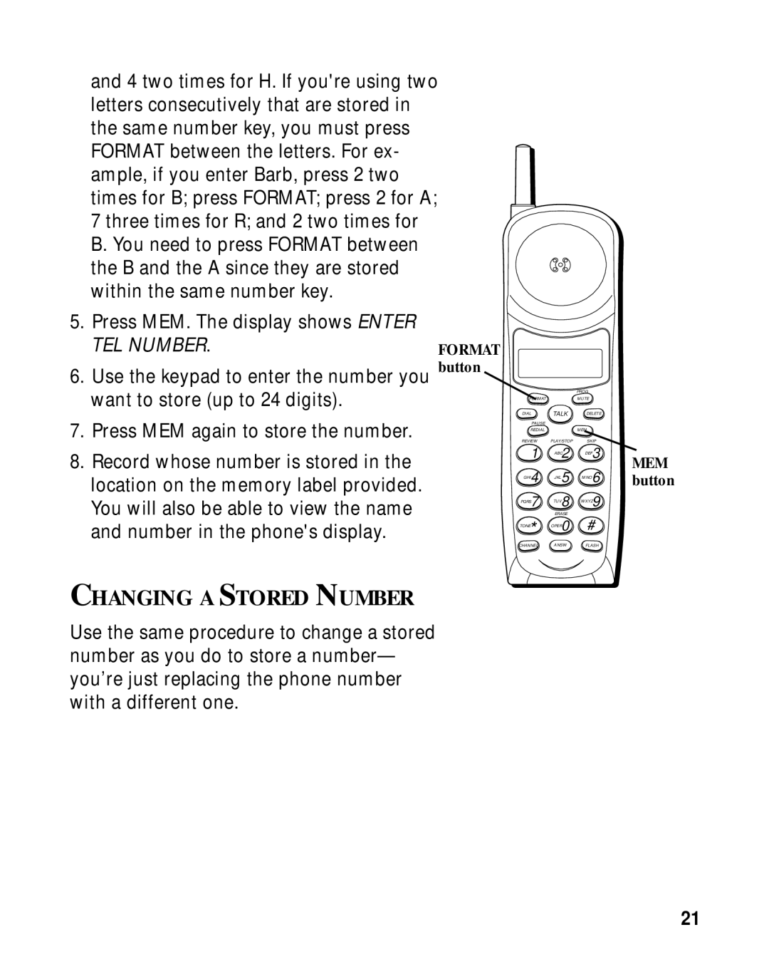 RCA 900 MHz manual Changing a Stored Number, TEL Number 