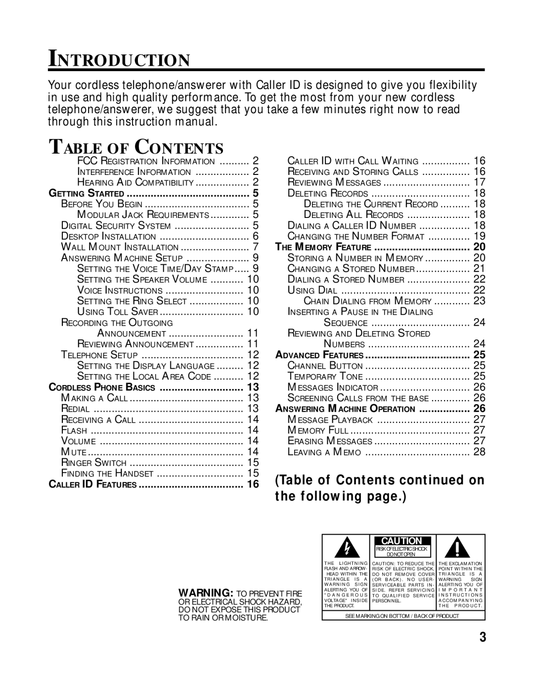 RCA 900 MHz manual Introduction, Table of Contents 