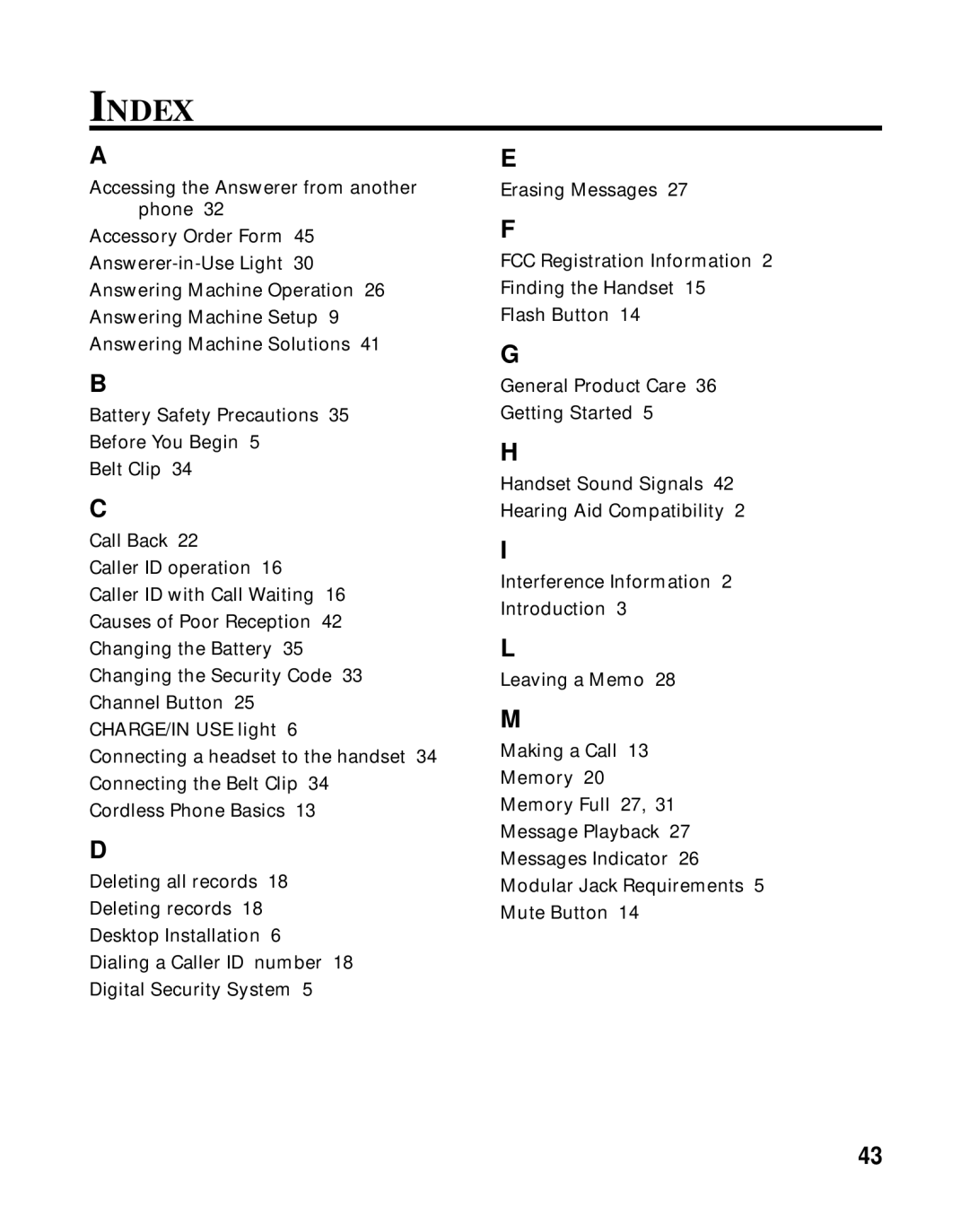 RCA 900 MHz manual Index 