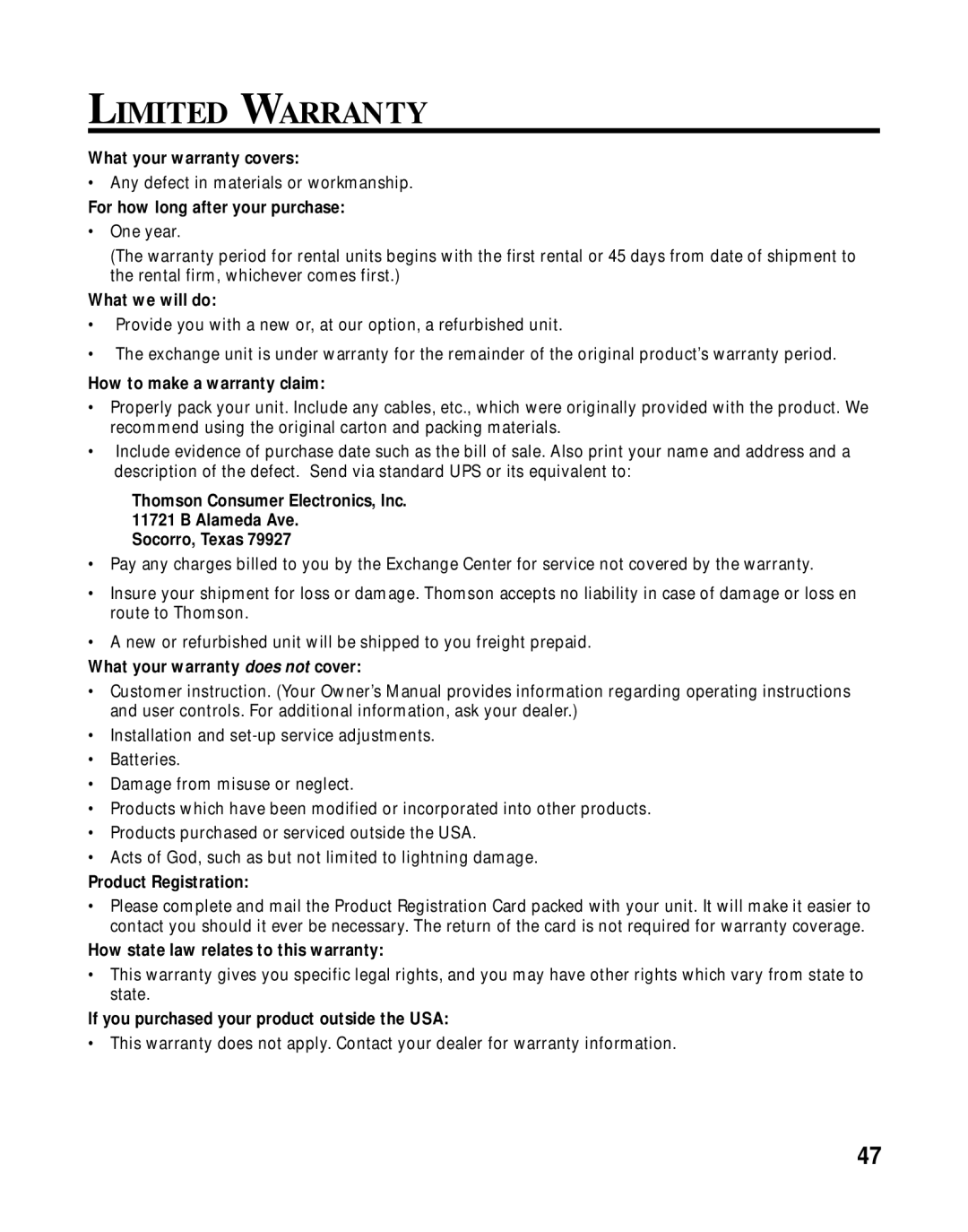 RCA 900 MHz manual Limited Warranty, For how long after your purchase 