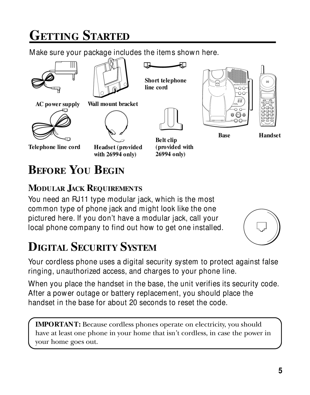 RCA 900 MHz manual Getting Started, Before YOU Begin, Digital Security System 