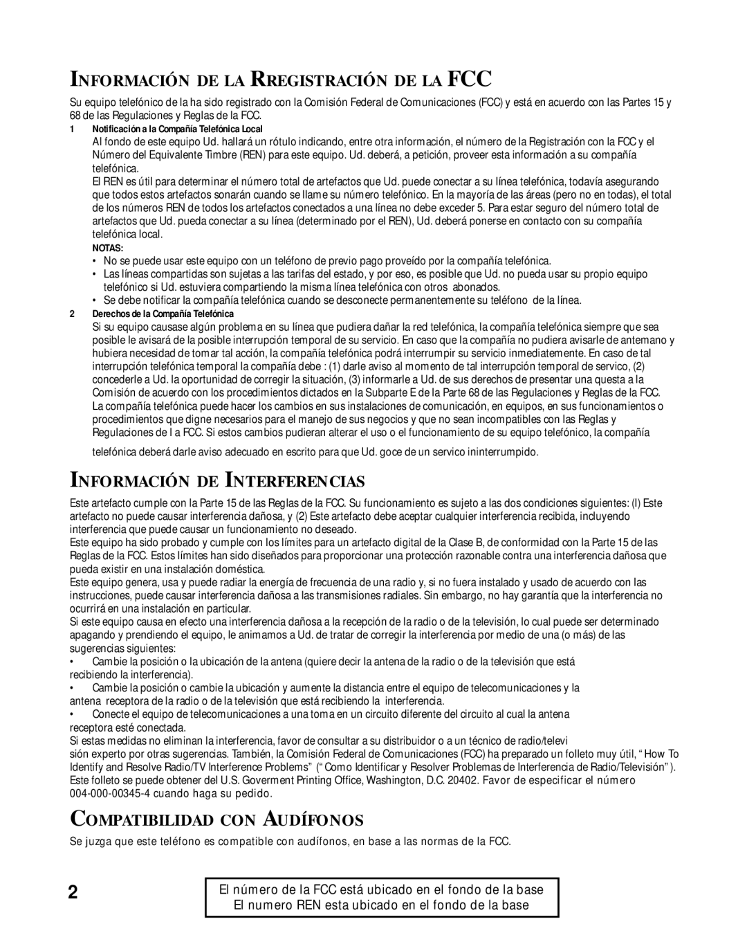 RCA 900 MHz manual Información DE LA Rregistración DE LA FCC 