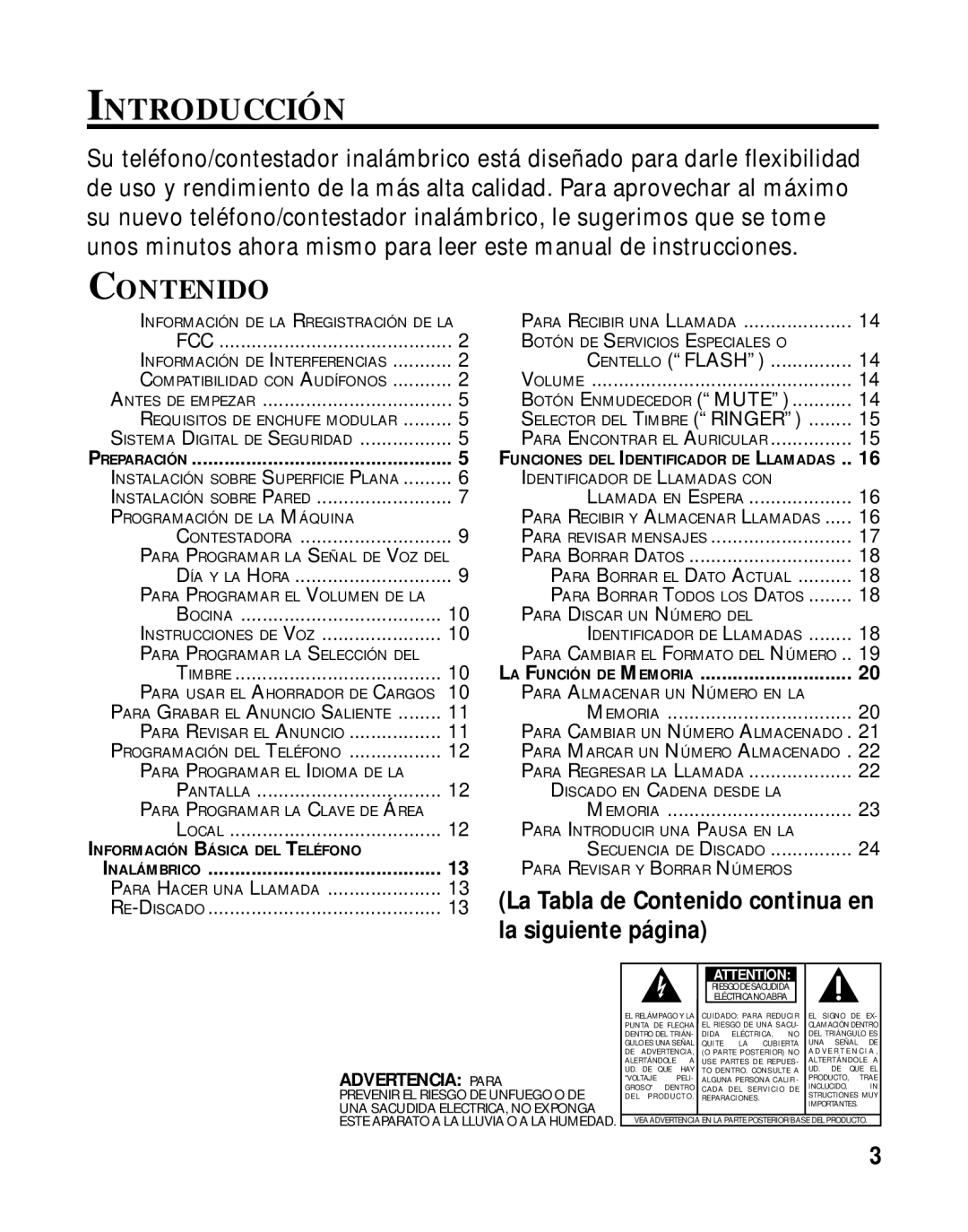 RCA 900 MHz manual Introducción, Contenido 