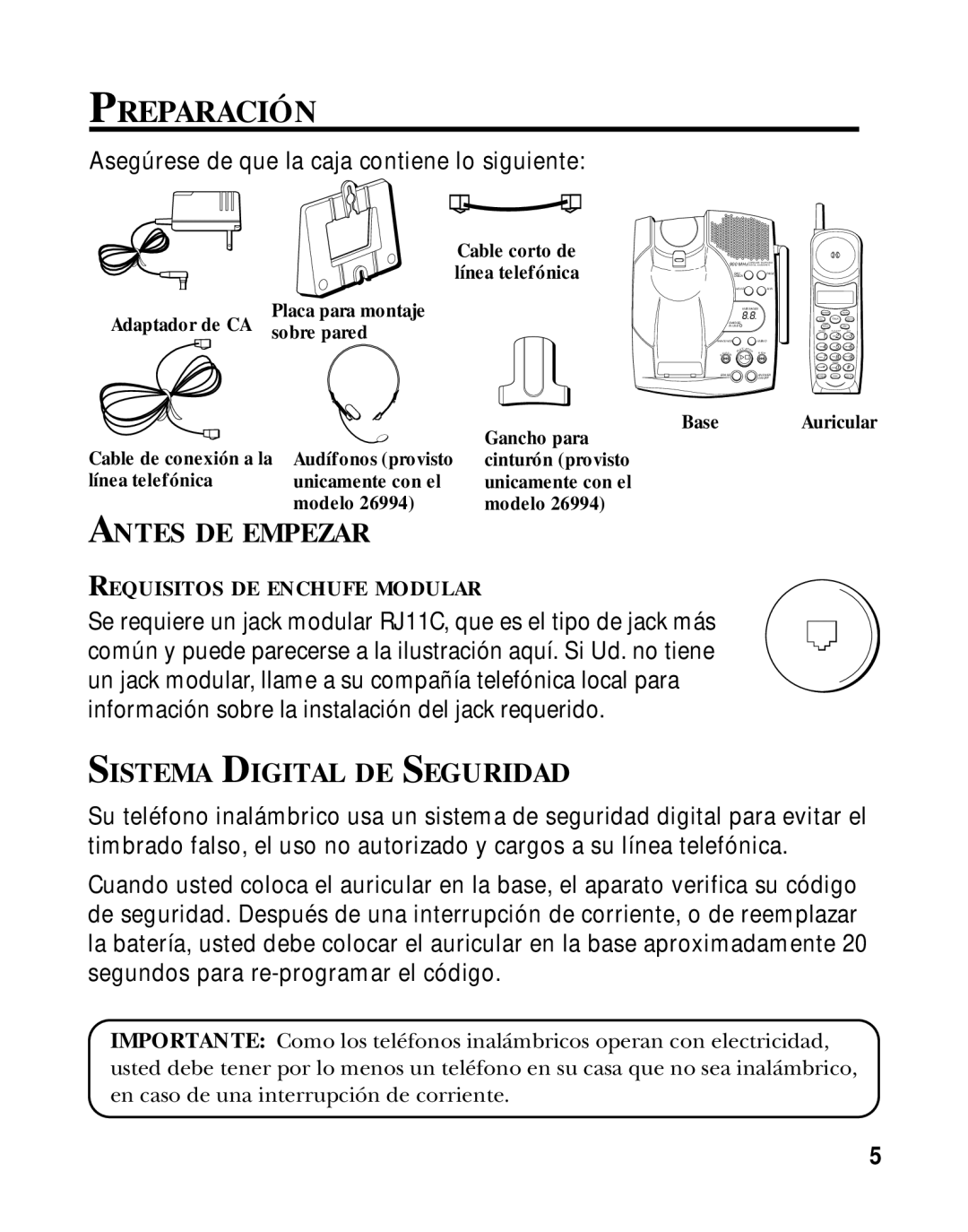 RCA 900 MHz manual Preparación, Antes DE Empezar, Sistema Digital DE Seguridad 