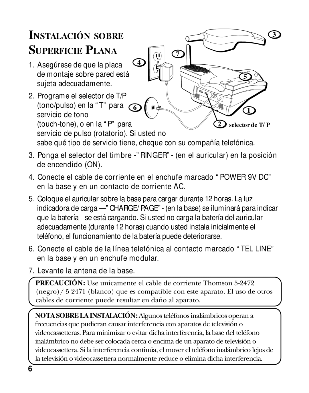 RCA 900 MHz manual Instalación Sobre Superficie Plana 