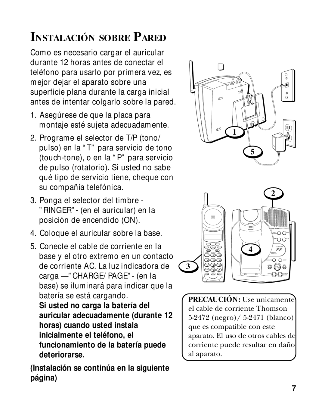 RCA 900 MHz manual Instalación Sobre Pared 