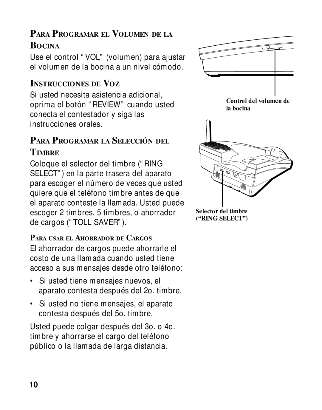 RCA 900 MHz manual Para Programar EL Volumen DE LA Bocina 