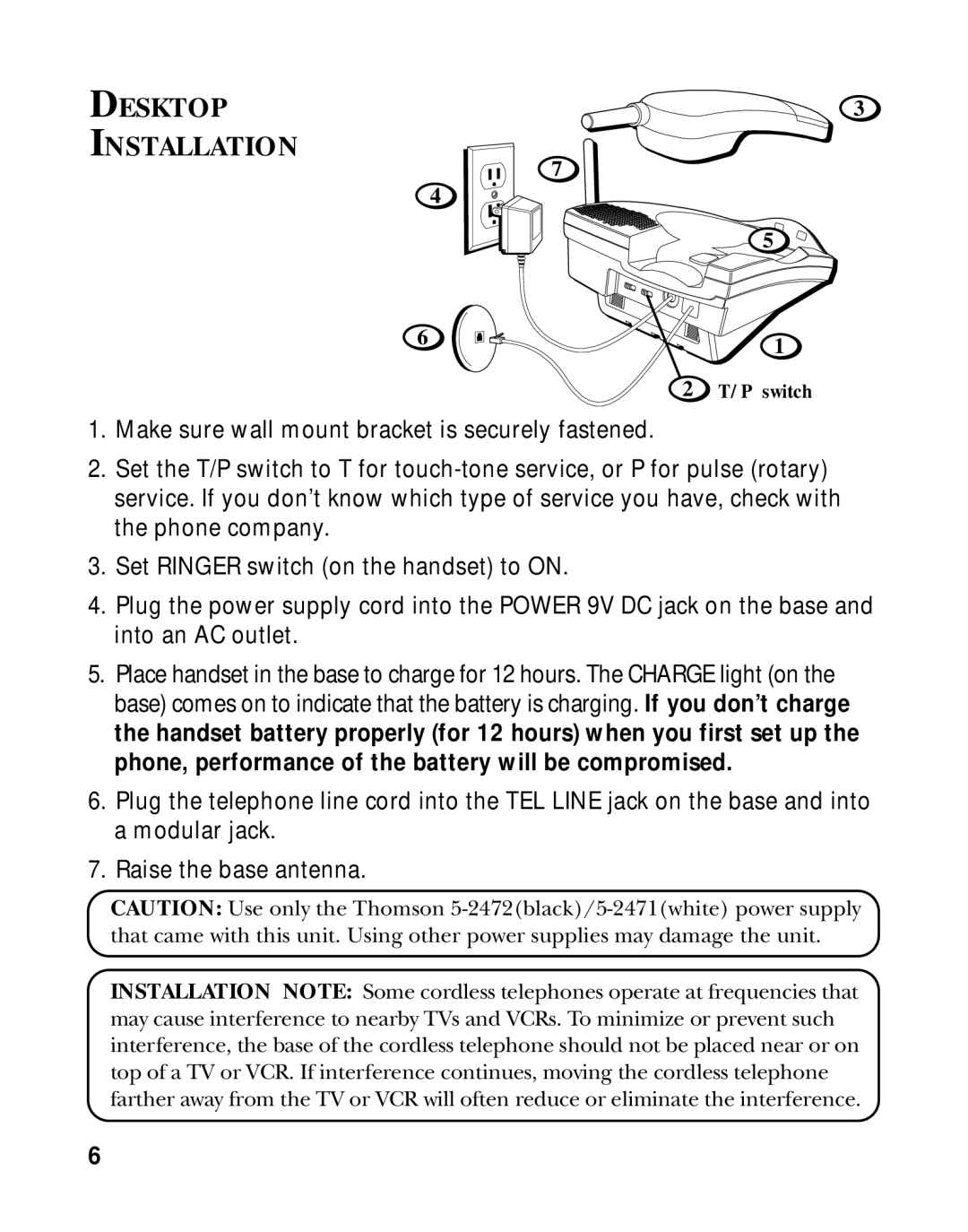 RCA 900 MHz manual Desktop Installation 