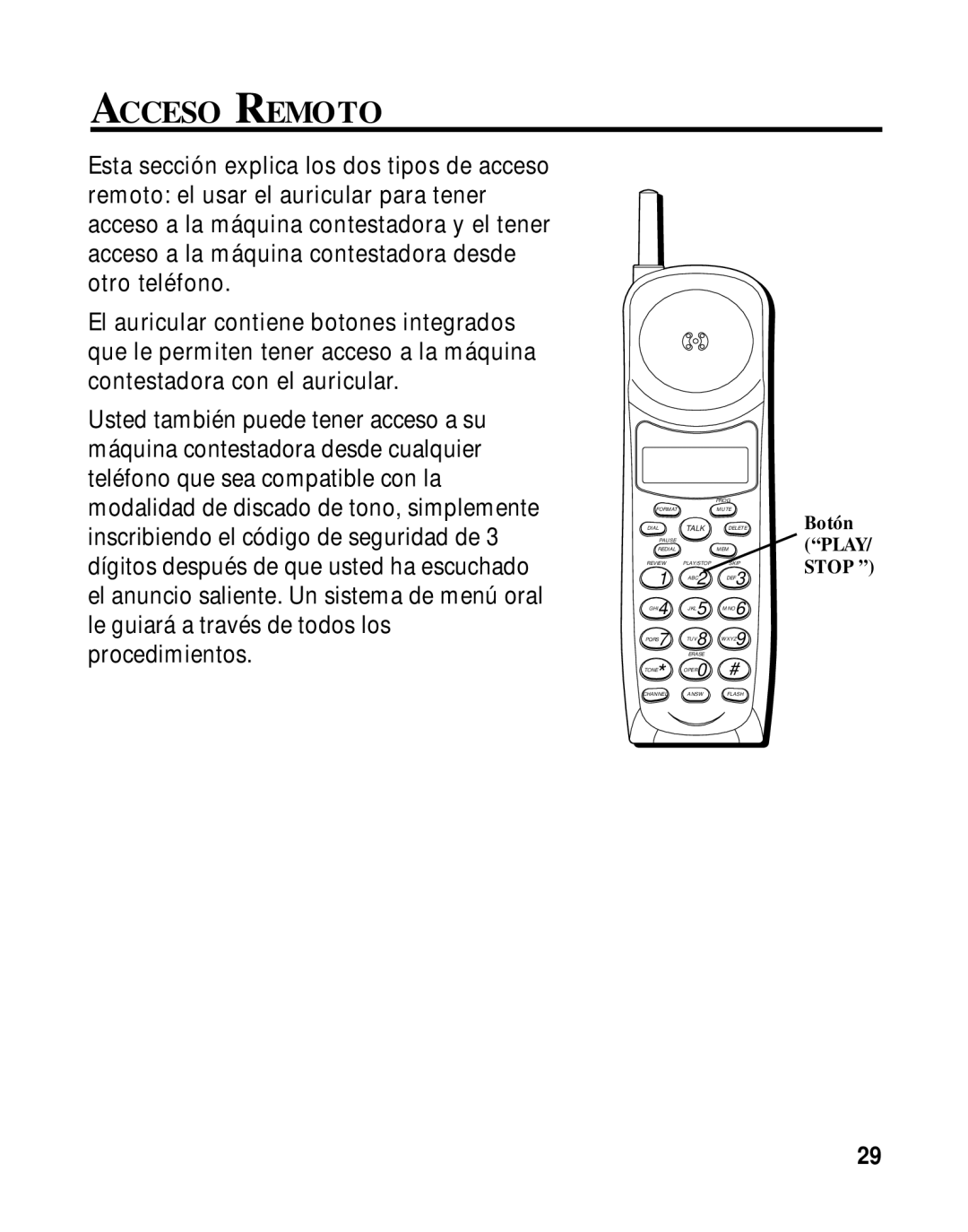 RCA 900 MHz manual Acceso Remoto 