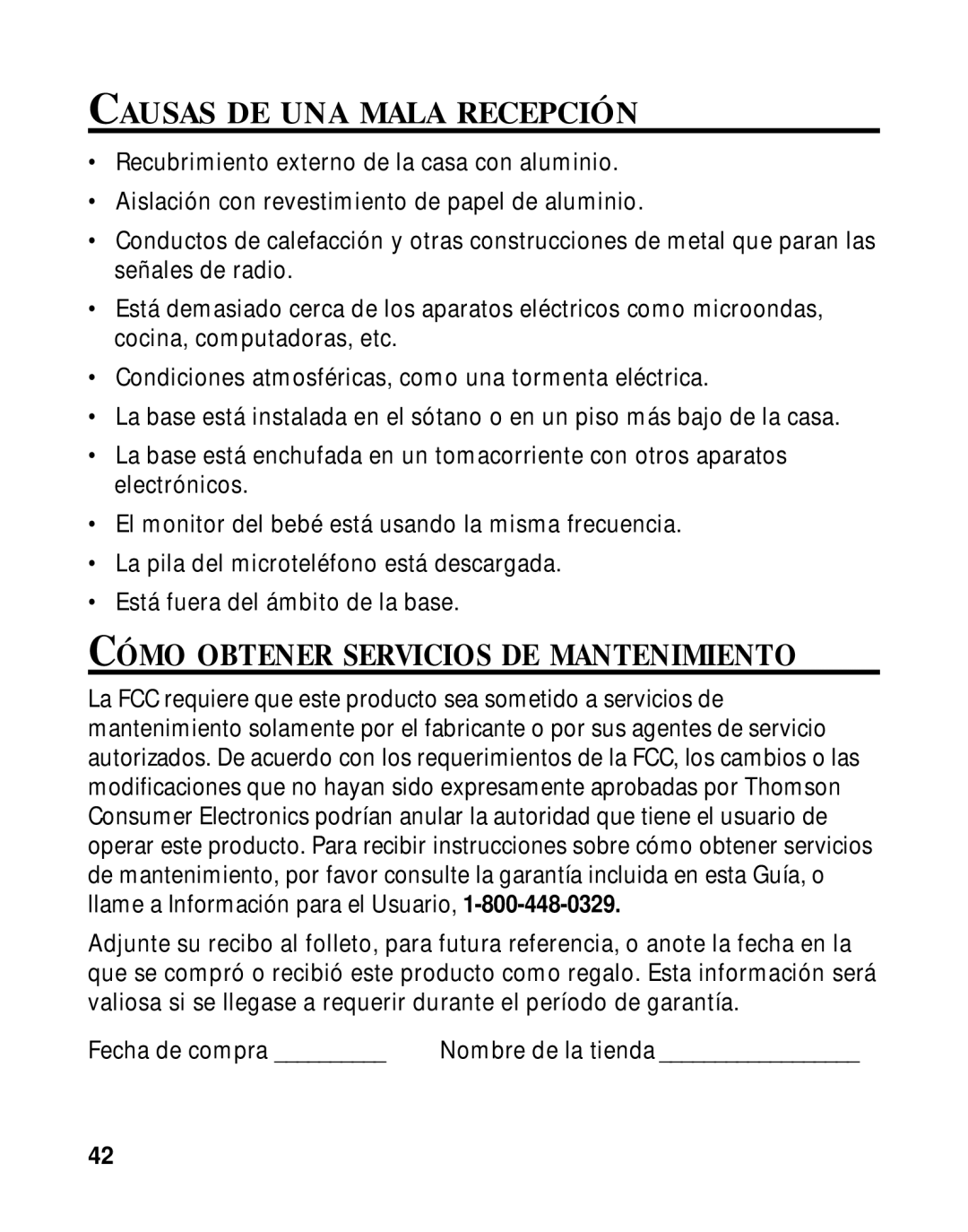 RCA 900 MHz manual Causas DE UNA Mala Recepción, Cómo Obtener Servicios DE Mantenimiento 