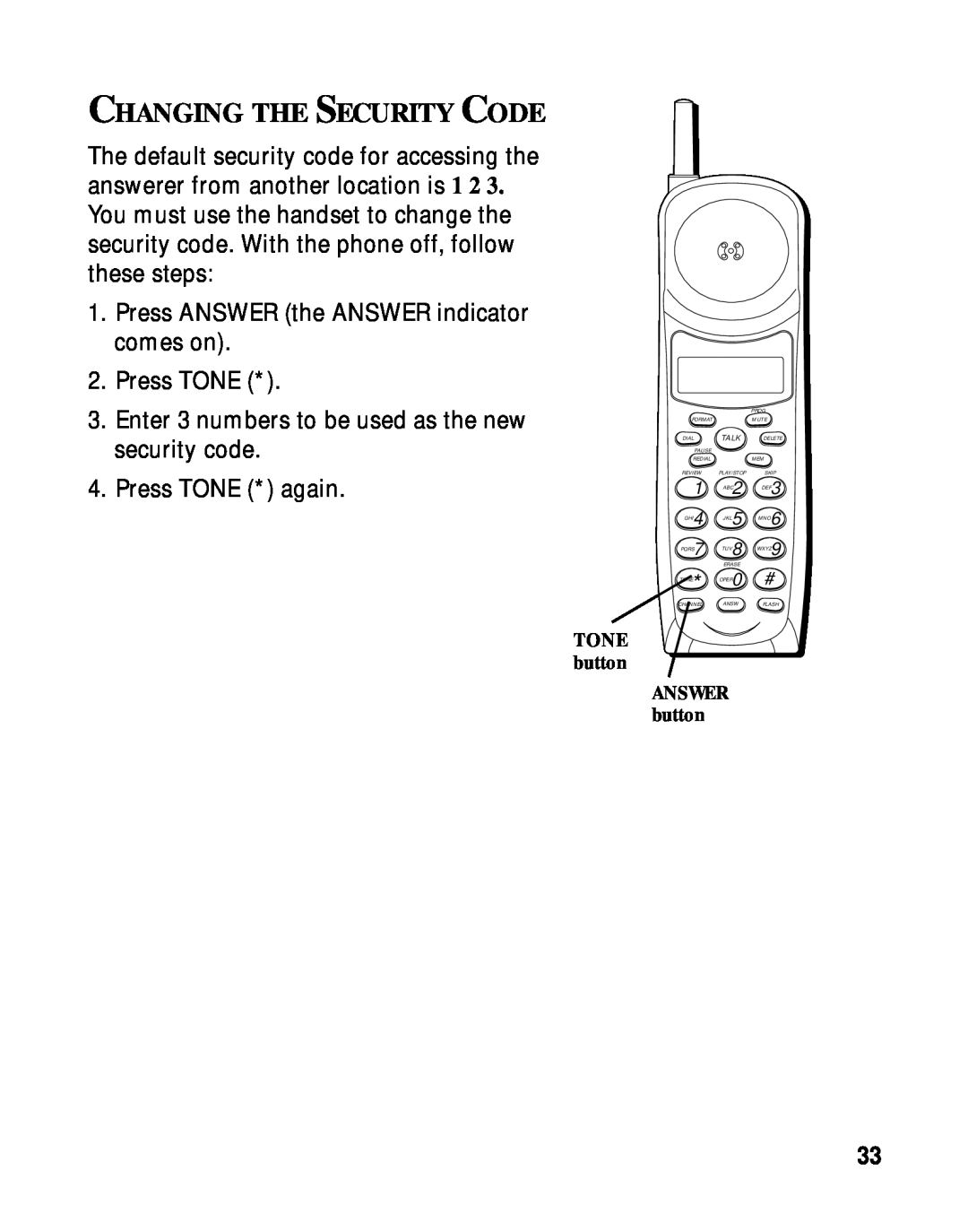RCA 900 MHz manual Changing The Security Code 