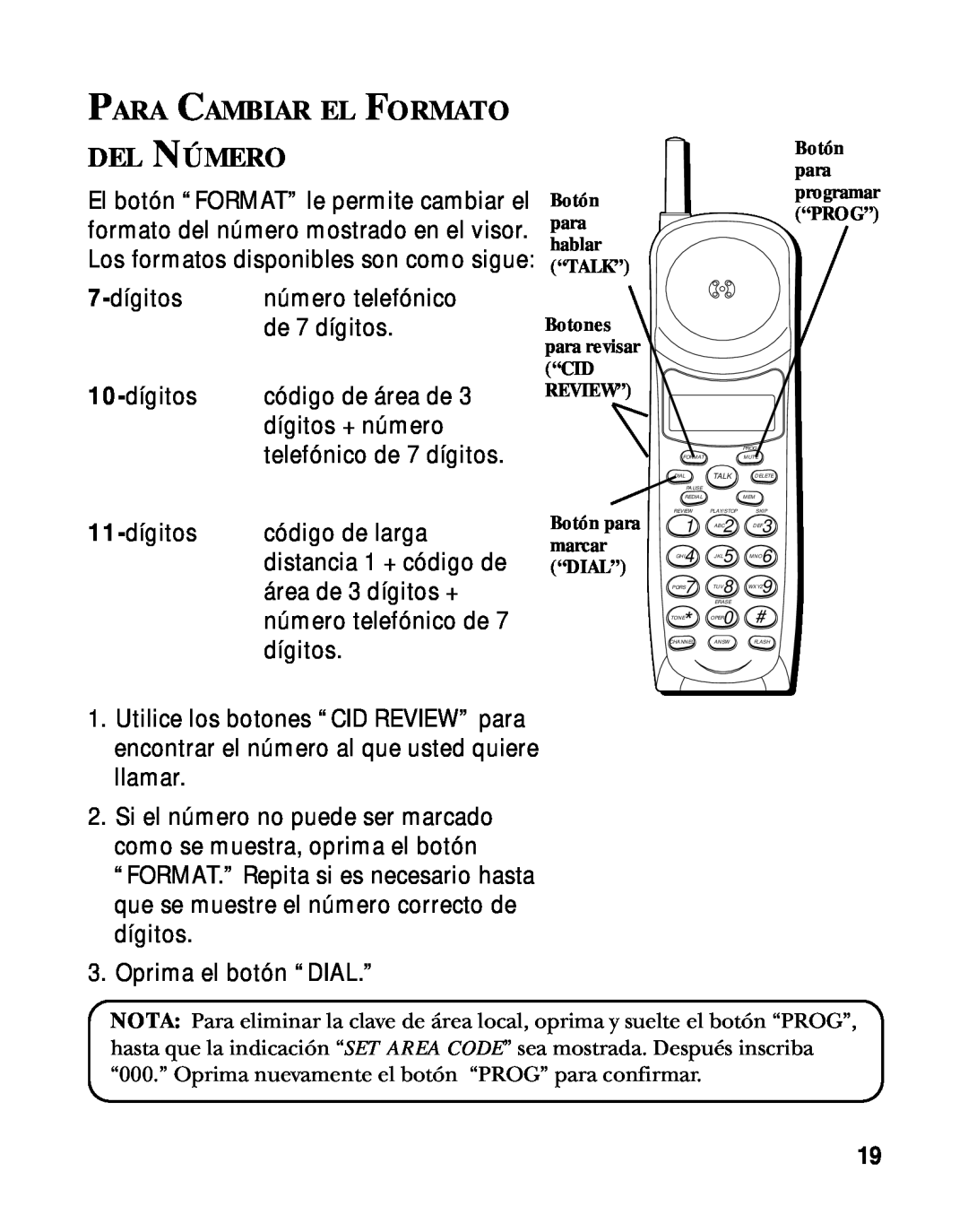 RCA 900 MHz manual Para Cambiar El Formato Del Número 