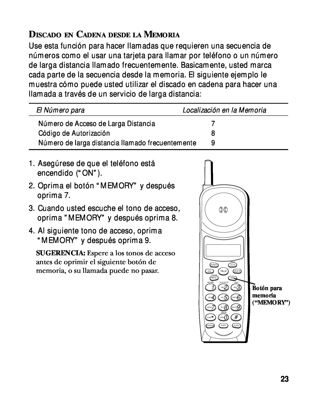 RCA 900 MHz manual Asegúrese de que el teléfono está encendido “ON” 