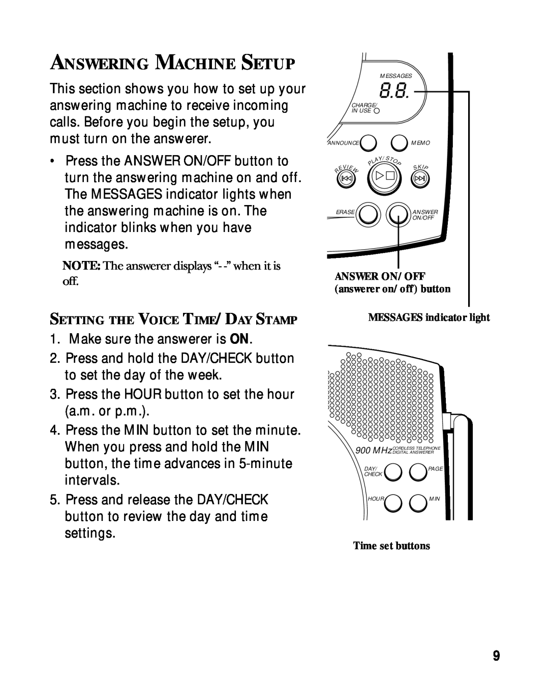 RCA 900 MHz manual Answering Machine Setup 